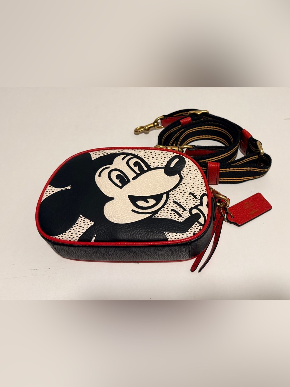 Coach Mickey Cartoon Crossbody Bag with Red Trim